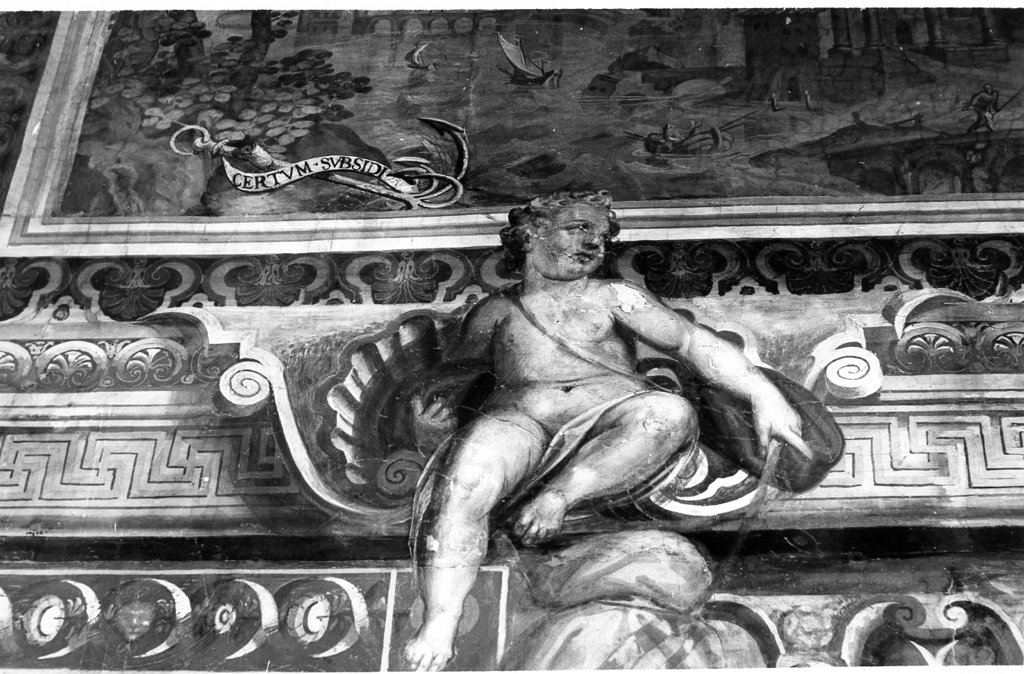 putti reggicortina (dipinto, ciclo) - ambito romano (seconda met&agrave; sec. XV